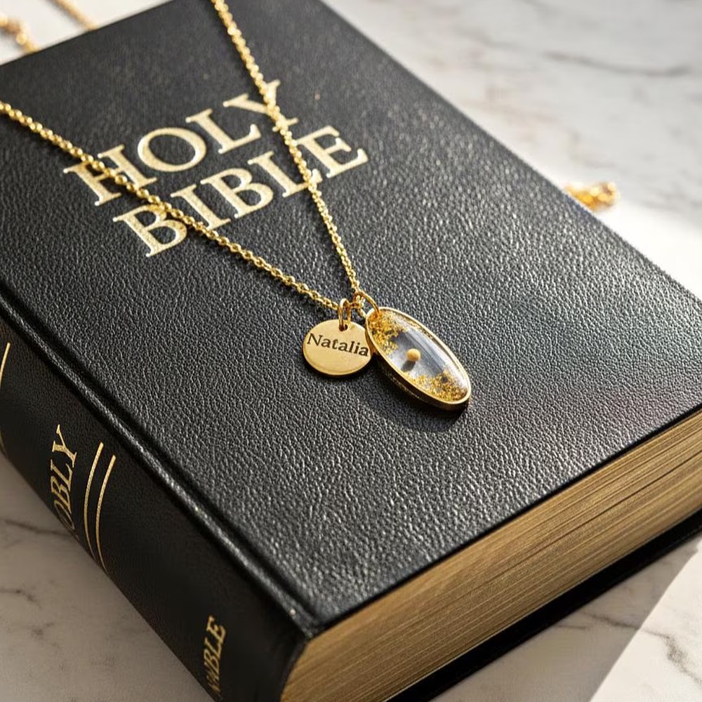 Personalized Oval Mustard Seed Necklace — Faith Jewelry — 14K Gold Plated — Custom Name Tag — Christian Gift for Her — Matthew 17:20