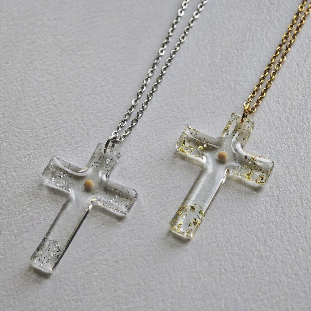 Real Mustard Seed Cross Necklace, Faith as a Grain of Mustard Seed, Minimalist Religious Jewelry