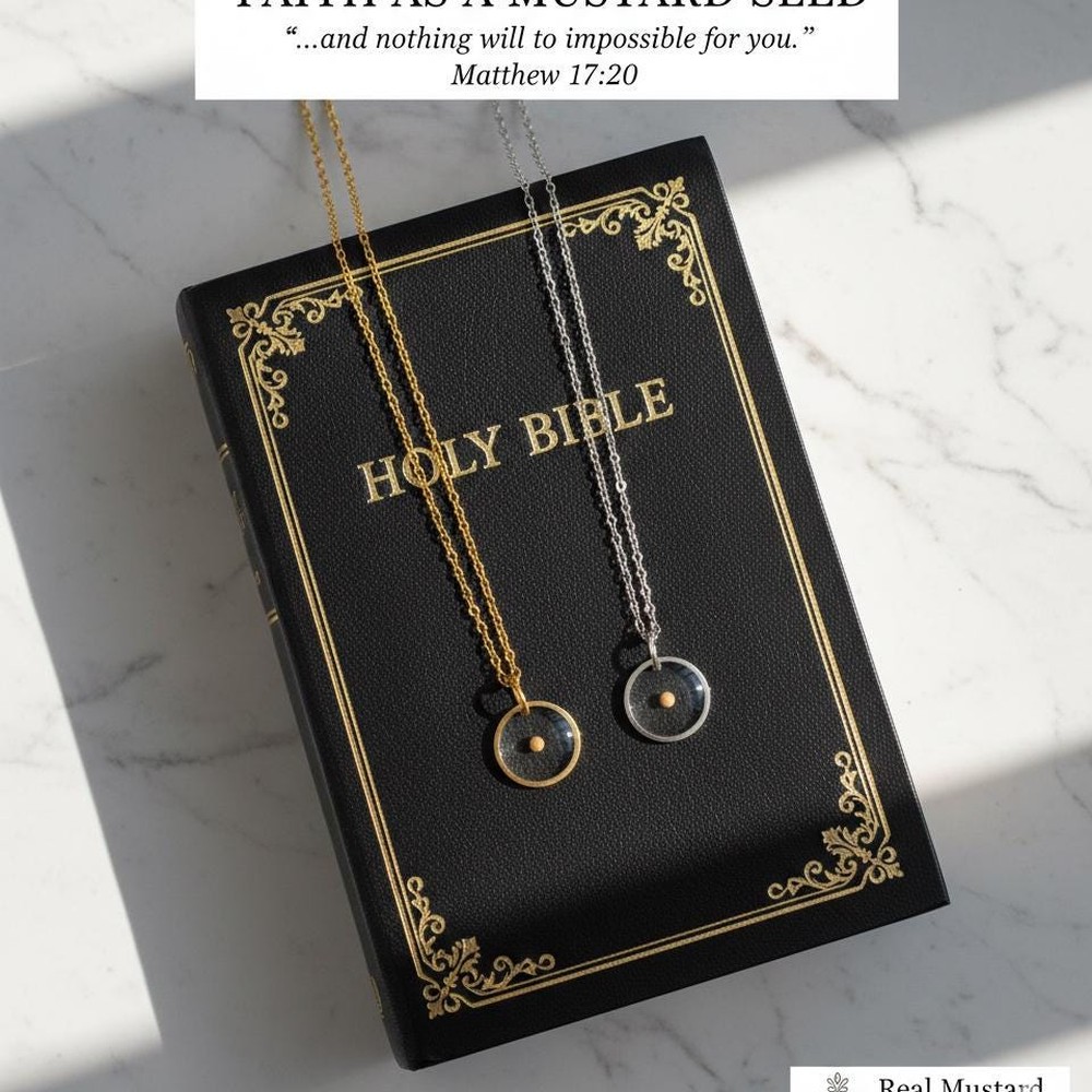 Faith Can Move Mountains Necklace, Mustard Seed Jewelry, Matthew 17:20 Religious Gift