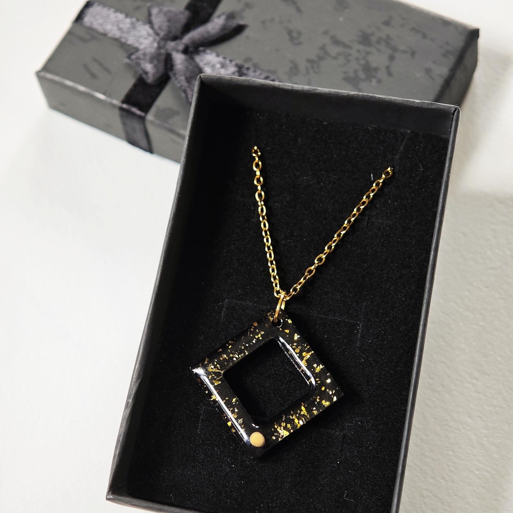 Mustard Seed Necklace for Women • Matthew 17:20 • Confirmation Gift • Square Black Resin Pendant