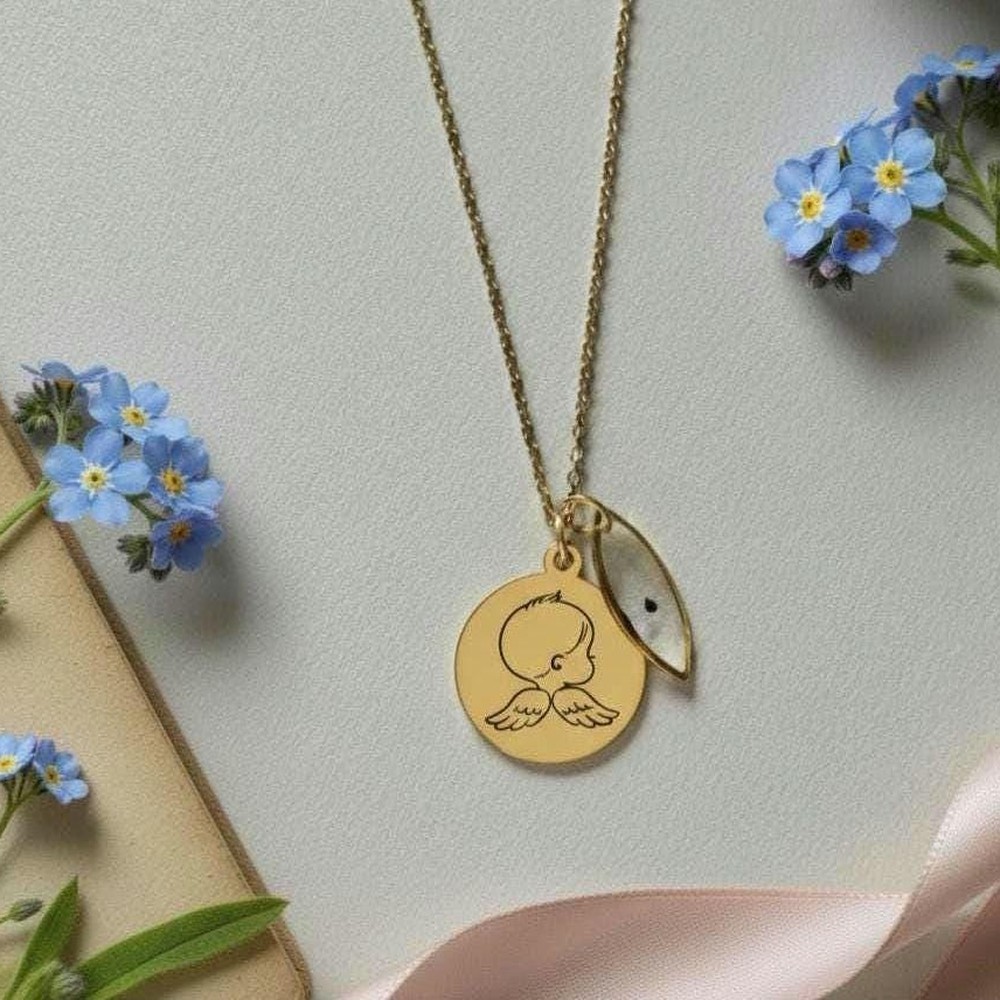 Forget Me Not Seed Necklace, Personalized Angel Baby Memorial Jewelry, Miscarriage Remembrance