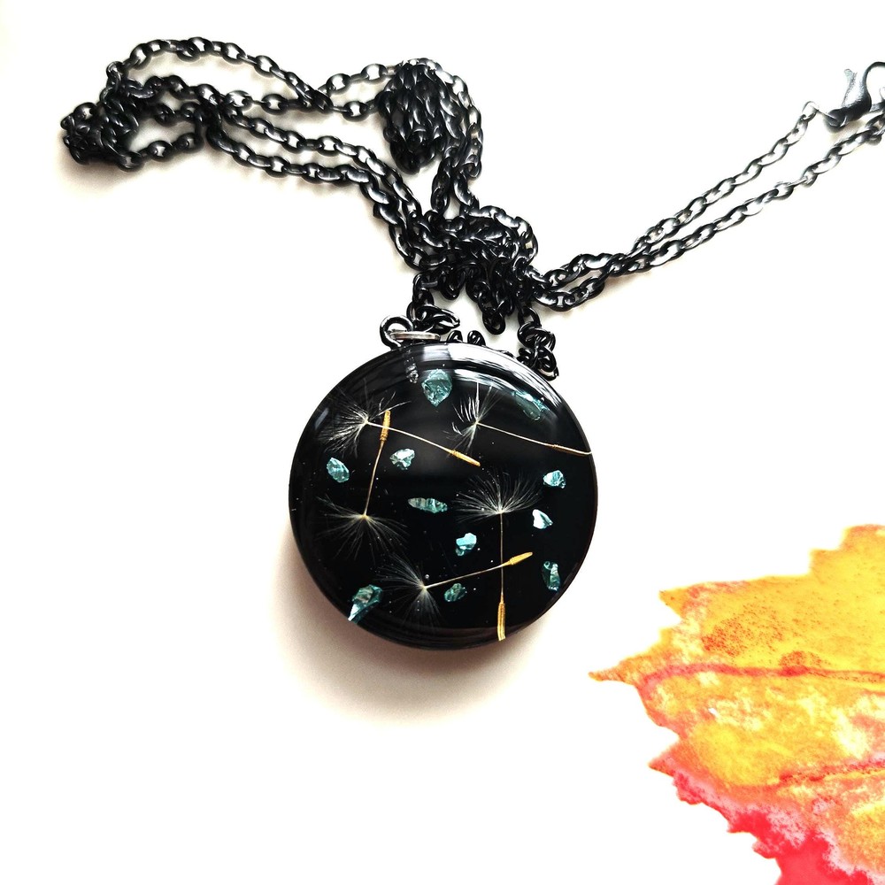 Resin Pendant with Dandelion Seeds Necklace, Gift for Her, Botanical Jewelry